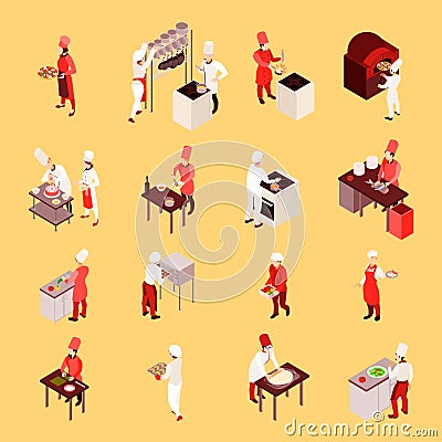 Professional Cooking Isometric Icons Vector Illustration