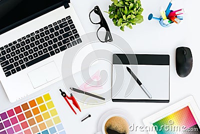 Professional creative graphic designer desk Stock Photo