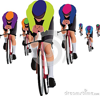 Professional cyclists in the final sprint group- Vector Illustration