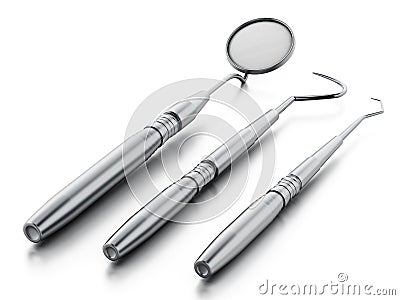 Professional dentist tools isolated on white background. 3D illustration Cartoon Illustration