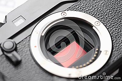 Professional Digital Camera APS-C Sensor and lens mount. Macro, Stock Photo