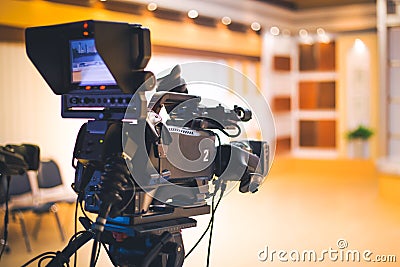 Professional digital video camera in studio Stock Photo