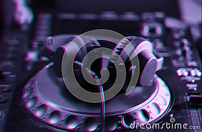 Professional dj headphones edited with 3d stereo effect Stock Photo