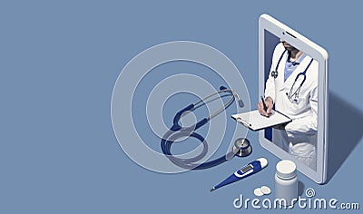 Professional doctor giving a consultation online Stock Photo