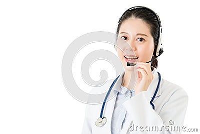 Professional doctor happy to serve online for medical knowledge Stock Photo