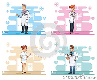 Professional doctors staff avatars characters Vector Illustration