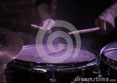 Professional drum set closeup. Drummer with drums. Stock Photo