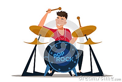 Professional drummer flat vector illustration Vector Illustration