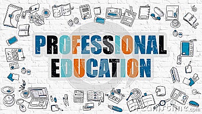 Professional Education Concept with Doodle Design Icons. Stock Photo