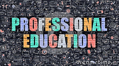 Professional Education Concept. Multicolor on Dark Brickwall. Stock Photo