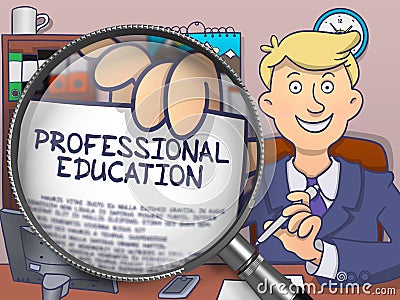 Professional Education through Magnifying Glass. Doodle Style. Stock Photo