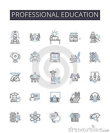 Professional education line icons collection. Higher learning, Expert training, Technical instruction, Advanced studies Vector Illustration