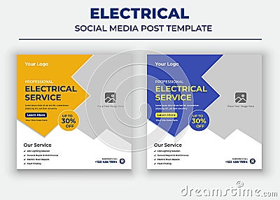 Professional electrical service poster, Electrical Social Media Post Vector Illustration