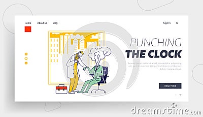 Professional, Emotional Burnout Landing Page Template. Doctor Character Measure Heartbeat at Businessperson Vector Illustration