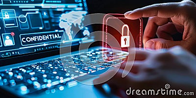 Professional Ensuring Data Privacy and Confidentiality Using Secure Virtual Authentication on a Digital Network Interface Stock Photo