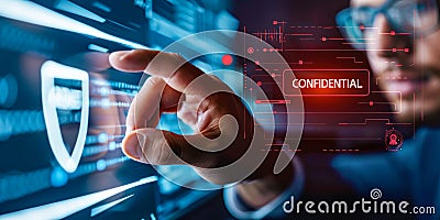 Professional Ensuring Data Privacy and Confidentiality Using Secure Virtual Authentication on a Digital Network Interface Stock Photo