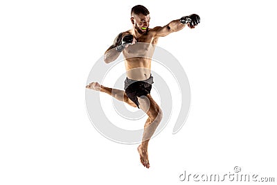 Professional fighter boxing isolated on white studio background Stock Photo