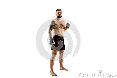 Professional fighter boxing isolated on white studio background Stock Photo