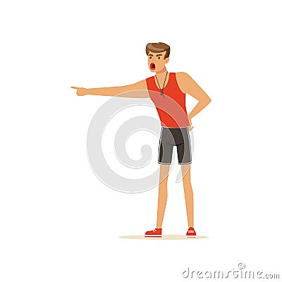 Professional fitness coach or instructor yelling vector Illustration Vector Illustration