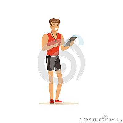 Professional fitness coach with training plan vector Illustration Vector Illustration