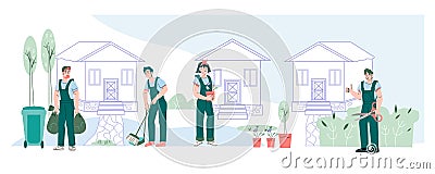 Professional garden care and tree trimming services banner, cartoon flat vector. Vector Illustration