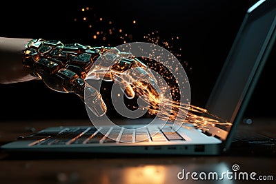 Professional hackers are using laptops in planning attacks against company-owned sites. Generative AI Stock Photo
