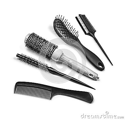 Professional hairbrushes isolated on white background Stock Photo