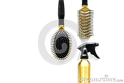 Professional hairdresser equipment on white background top view copyspace Stock Photo