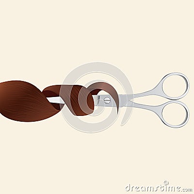 Professional hairdresser scissors and brown hair curl Vector Illustration