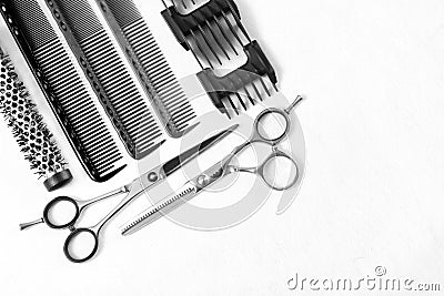 Professional hairdresser tools for stylists and hairdressers. on a white background ,copy space Stock Photo