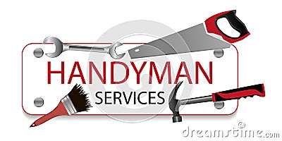 Professional handyman services logo. Hammer, brush, spanner Vector Illustration