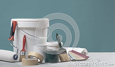 Professional home decorator and painter tools Stock Photo