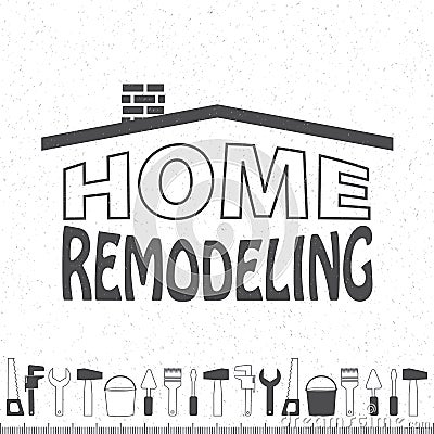 Professional Home Remodeling. Silhouette of a house. Set of repair tools on ground background Vector Illustration