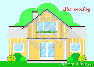 Professional House Remodeling. Part of the third - house after remodeling. Vector Illustration