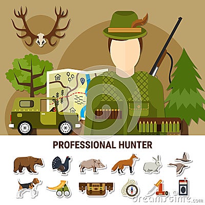 Professional Hunter Concept Illustration Vector Illustration