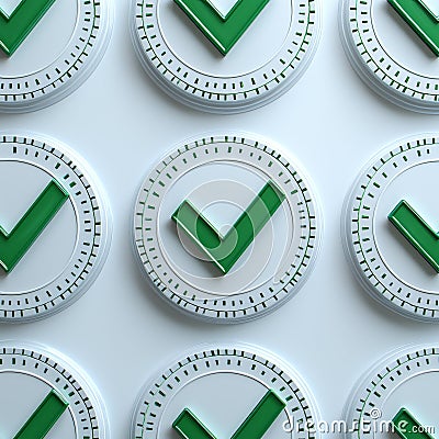 professional illustration showcasing multiple green approval checkmarks arranged circular pattern pristine white Stock Photo