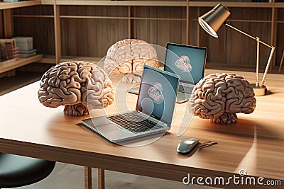 Business laptop background human innovation computer brain Stock Photo