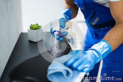 Professional Janitor Office Cleaning Service. Man Stock Photo