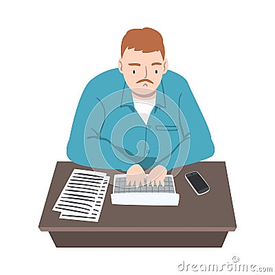 Professional Journalist at Desk Writing Article or Post on Laptop Vector Illustration Vector Illustration