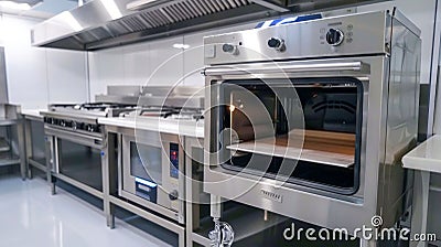 Professional Kitchen Equipment with Industrial Ovens. Generative ai Cartoon Illustration