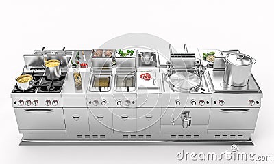 Professional kitchen in modular steel with fresh food Stock Photo