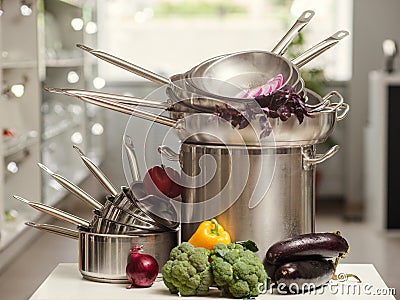 Professional kitchen utensils cooking food Stock Photo