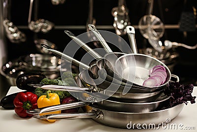 Professional kitchen utensils cooking food Stock Photo
