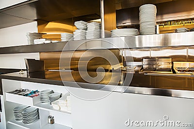 Professional kitchen, view counter in steel Stock Photo