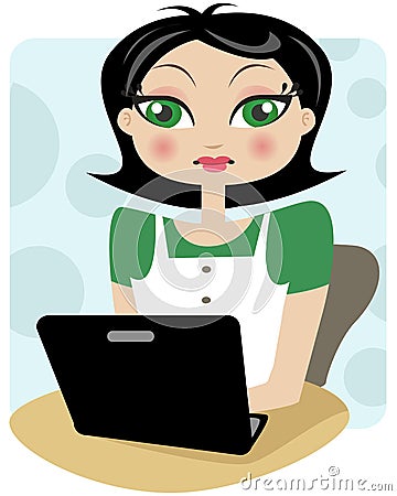 A professional lady working on black laptop Vector Illustration