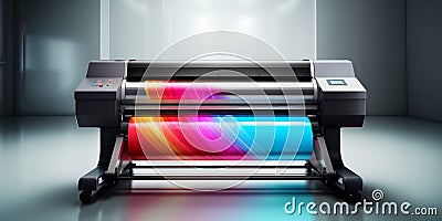Professional Large Format Plotter Printer in Office. Generative ai Cartoon Illustration