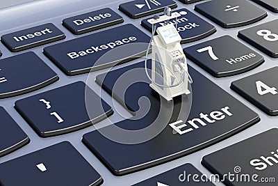 Professional Laser Tattoo Removal Machine on laptop keyboard. 3D Stock Photo