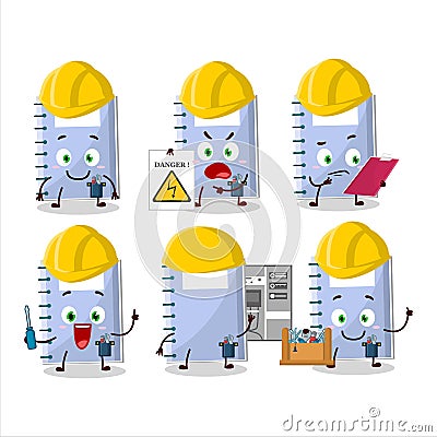 Professional Lineman blue book cartoon character with tools Vector Illustration