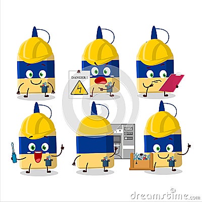 Professional Lineman paper glue cartoon character with tools Vector Illustration