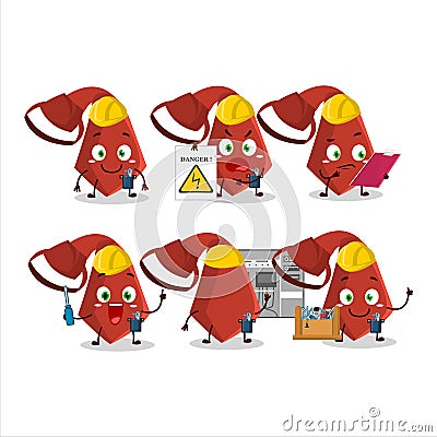 Professional Lineman red tie cartoon character with tools Vector Illustration